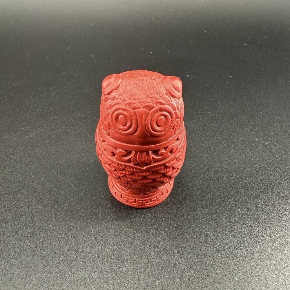 1988 Franklin Mint Treasury of Owls Red Cinnabar Lacquer Owl Figurine Vintage